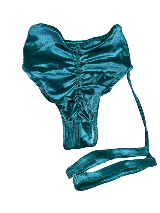Highwaist Highleg 1 Side Mid Thigh Double Garters Teal Velvet