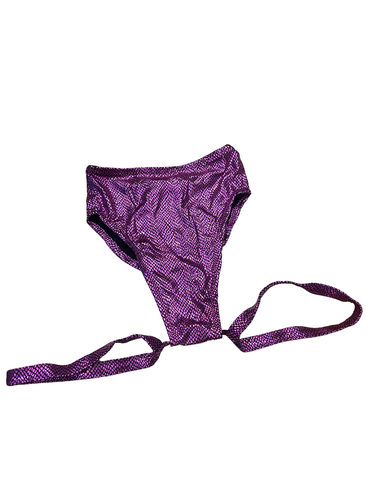 Highwaist Highleg 2 Sides Thigh Garters Pink Metallic Stone